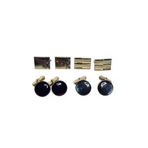 Lot Of 4 Swank Gold Tone Cufflinks With Red & Iridescent Accents (6140)